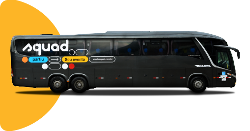 Ônibus da Squad na cor preta, vidros pretos, escrito Squad na cor branca